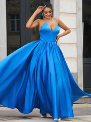 Royal Blue V-Neck Long Evening Dress