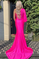 One Shoulder Black Mermaid Prom Dress with Slit