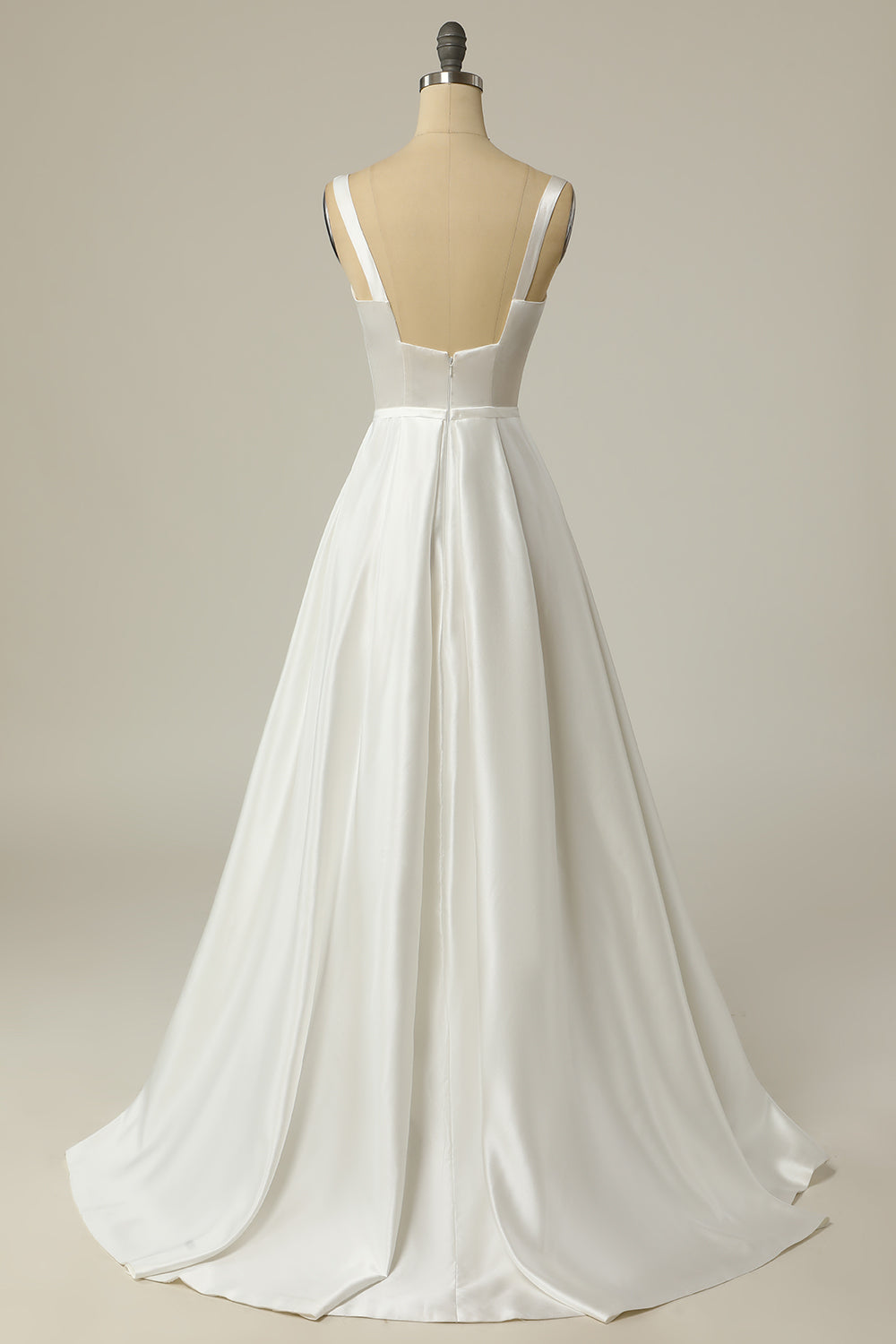 Minimalist Simple A-Line Square Neck White Long Wedding Dress