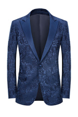 Elegant Dark Blue Peak Lapel Jacquard Men's Prom Suit