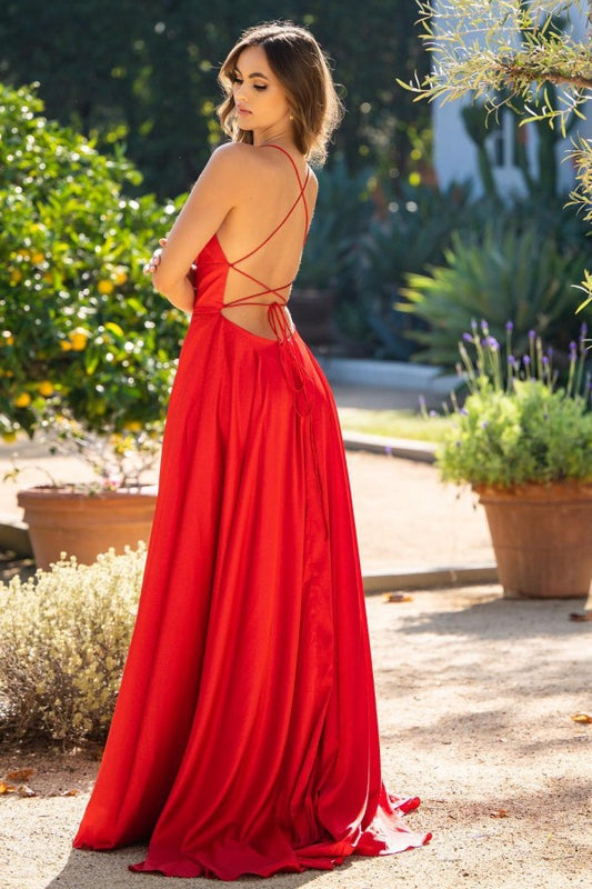 Red Mermaid Evening Dress Spaghetti Strap Long with Split