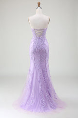 Purple Corset Sweetheart Long Lace Prom Dress with Slit