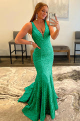 Pink Deep V Neck Mermaid Prom Dress