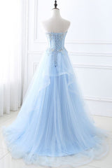 Ball Gown Sweetheart Tulle Sky Blue Prom Party Gowns With Sequins