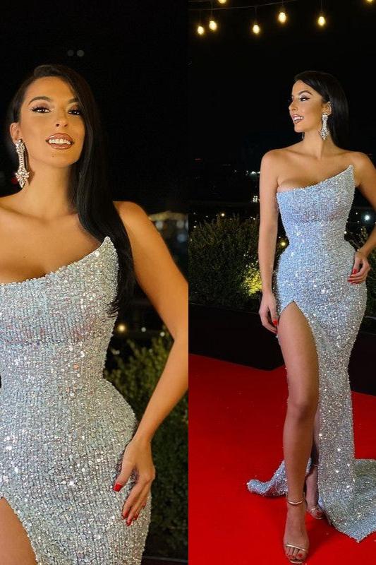 Charming Sequins Beadings Prom Dress Mermaid With Split On Sale