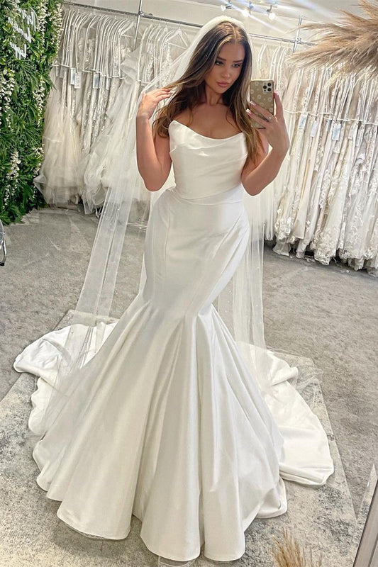 Charming Wedding Dress Strapless Mermaid Satin Bridal Dress