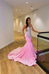 Chic Sleeveless Mermaid Sequins Prom Dress With Ruffles Long