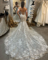 Chic Wedding Dress Off The Shoulder Lace Mermaid Appliques Bridal Dress