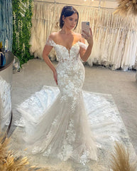 Chic Wedding Dress Off The Shoulder Lace Mermaid Appliques Bridal Dress