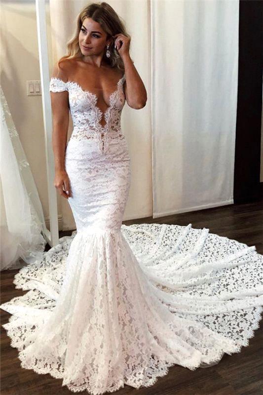 Classic Off The Shoulder White Mermaid Wedding Dress