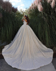 Classic Wedding Dress Off The Shoulder Ball Gown Sequined Lace Bridal Dress