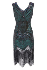 Green Sleeveless Gatsby 1920s Dress with Fringe