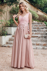 Dusty Rose Lurex Prom Dress V Neck Appliques A Line Formal Dress