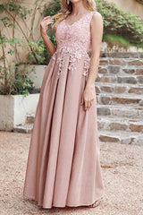 Dusty Rose Lurex Prom Dress V Neck Appliques A Line Formal Dress