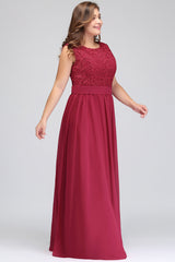 Navy Bridesmaid Dress Crew Neck Lace Chiffon Evening Dress