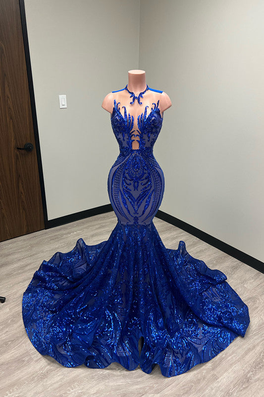 Heavy Strapless Appliques Evening Dress with Sleeveless Sequins Mermaid