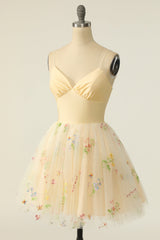 Champagne Tulle A-Line Homecoming Dress with Embroidery