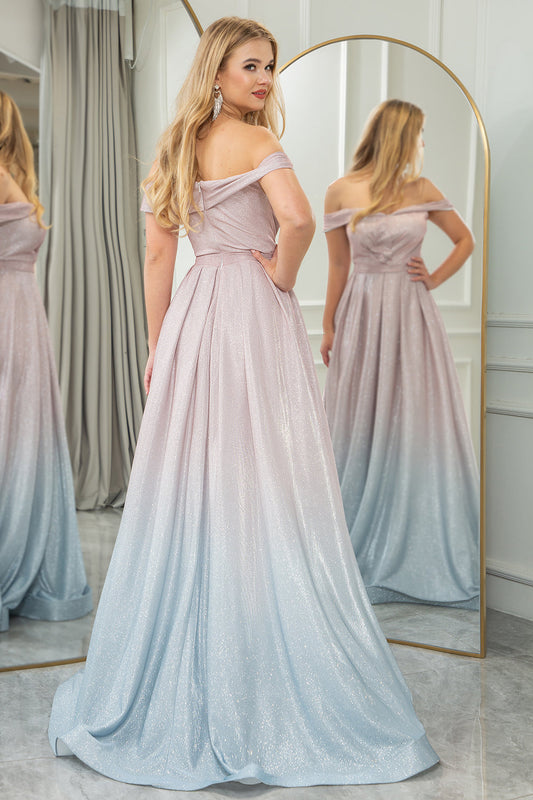 Blush A Line Off the Shoulder Long Prom Dress With Pleats