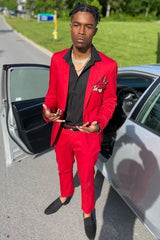 Chic Red Notched Lapel 2-Piece Men's Prom Suit