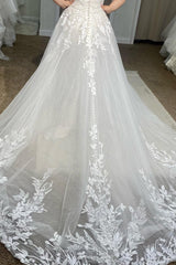 Tulle Off-the-Shoulder White Long Plus Size Wedding Dress with Appliques