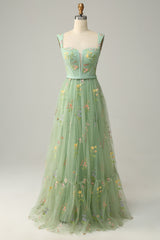 Champagne A-Line Embroidery Prom Dress