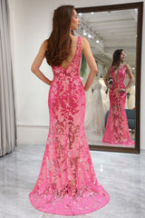 Fuchsia Mermaid Long Prom Dress With Sequined Appliques