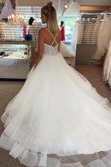 Elegant A-Line Tulle Corset Long Wedding Dress with Beaded Details