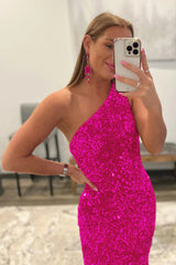 Mermaid Glitter Sexy One-Shoulder Long Prom Dress With Sequins