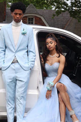 Trendy Light Blue Peak Lapel 2-Piece Men's Prom Suit