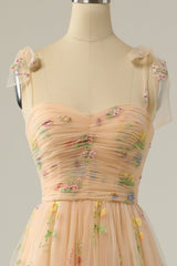 Green Prom Dress A-Line Embroidered Bowknot Sleeveless Party Dress