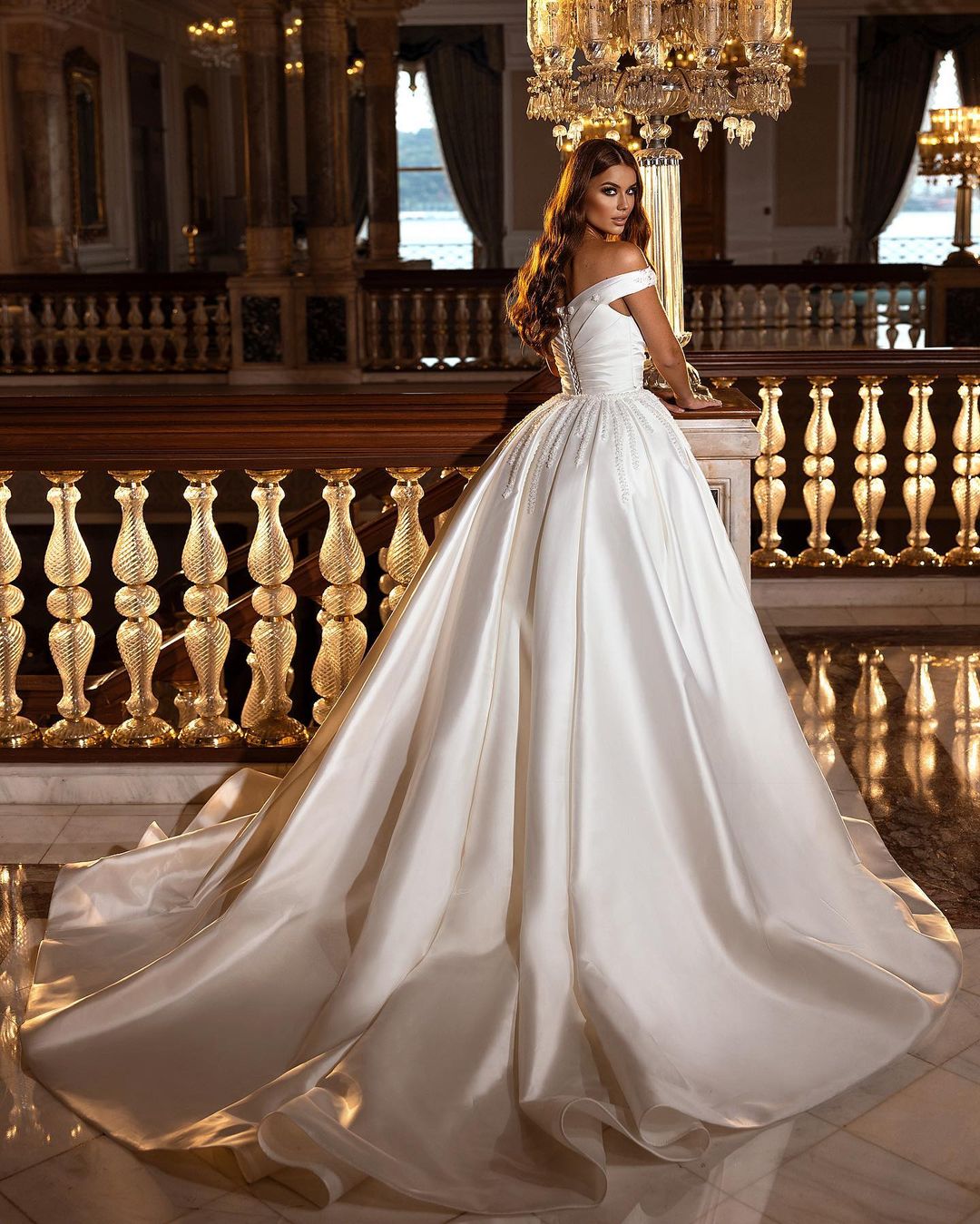 A-Line Off-the-Shoulder Sweetheart Backless Satin Wedding Dress with Ruffles and Appliques