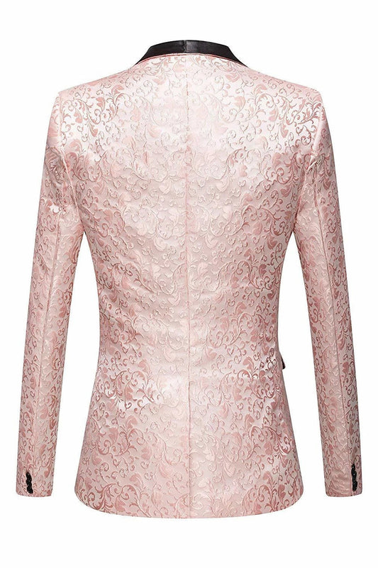 Charming Pink Shawl Lapel Jacquard Men's Blazer