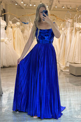 Royal Blue Long Mirror Prom Dress With Slit