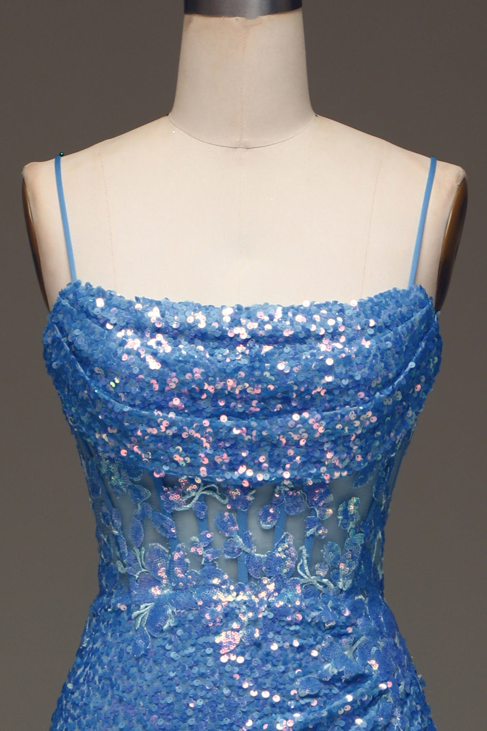 Glitter Blue Mermaid Long Prom Dress With Slit