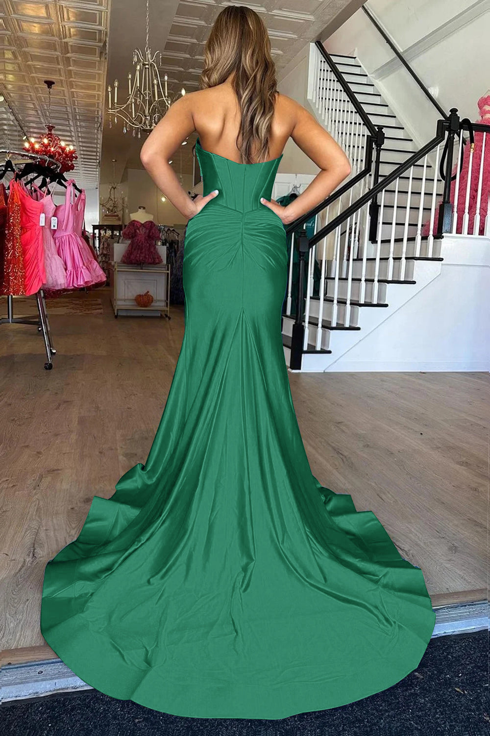 Dark Green Mermaid Sweetheart Long Prom Dress with Slit