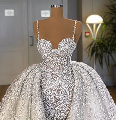 Brilliant Sweetheart Sequin Mermaid Wedding Dress with Ruffle Train