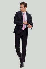 Sleek Black Jacquard Satin Notched Lapel Men's Blazer