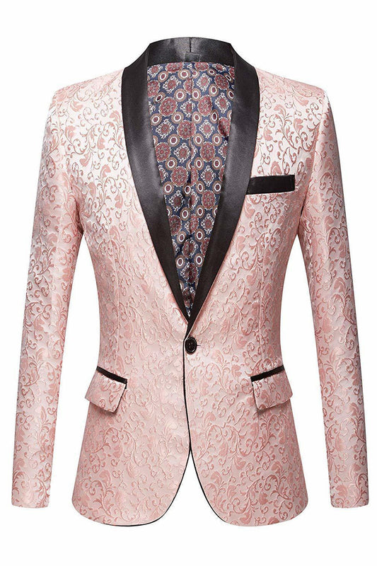 Charming Pink Shawl Lapel Jacquard Men's Blazer