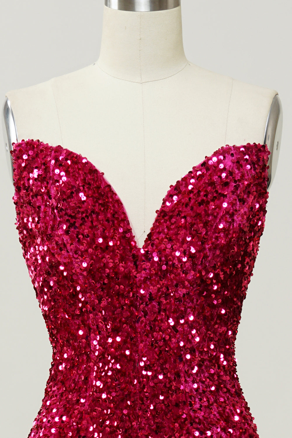 Fuchsia Sweetheart Neck Sequined Mermaid Prom Dress With Sweep Train