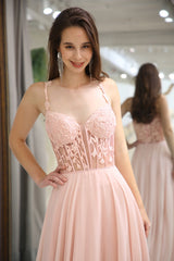 Light Pink Backless Long Corset Appliqued Prom Dress