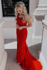 Lace Mermaid Backless Prom Dress