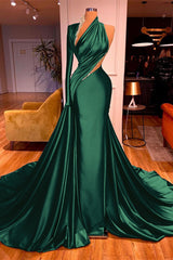 One-Shoulder Long Sleeves Mermaid Evening Dress Long with Beadings