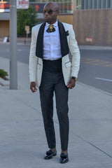 Stylish White Shawl Lapel Prom Blazer for Men