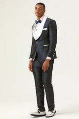 Navy Polka Dot Shawl Lapel 3-Piece Men's Prom Suit