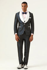 Navy Polka Dot Shawl Lapel 3-Piece Men's Prom Suit