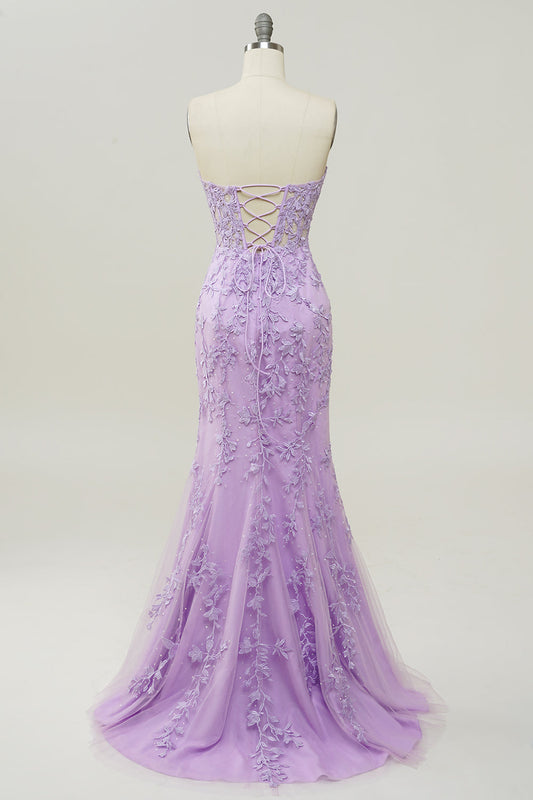 Purple Sweetheart Mermaid Prom Dress With Appliques