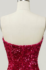 Fuchsia Sweetheart Neck Sequined Mermaid Prom Dress With Sweep Train