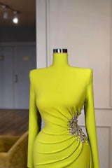 Ginger Yellow High Neck Long Sleeves Metallic Beaded Mermaid Prom Dress