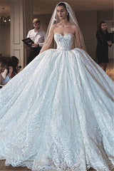 Glamorous Wedding Dress Sweetheart Lace Appliques Ball Gown Bridal Dress