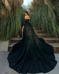 Gorgeous Black Prom Dress Off The Shoulder Holiday Dress Lace With Slit